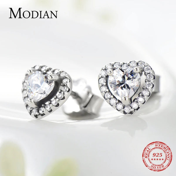 Dazzling Heart Silver Earrings